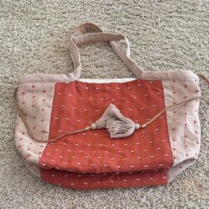 Mercado Global Rosa Tote Hand Woven Artisan Ginger Cream Boho Cotton Bag